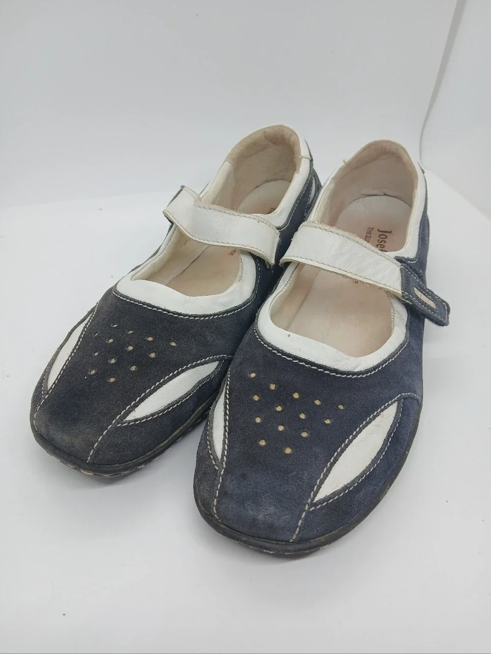 ​Josef Seibel Blue Suede White Leather Mary Jane Flat Walking Shoes 39 US - Picture 6 of 12